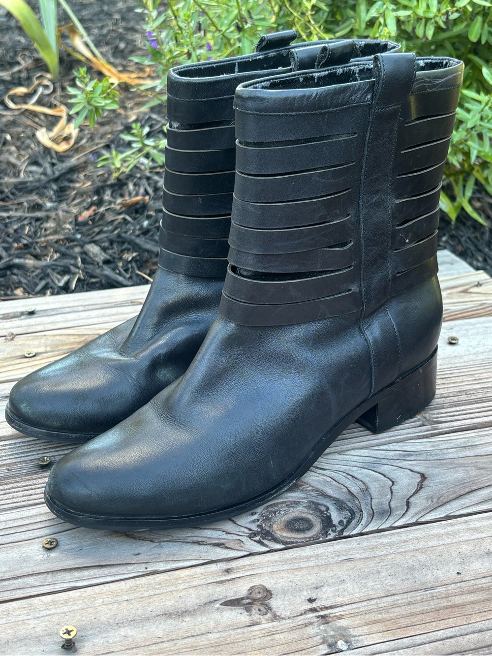 Women's Black Leather Ankle Boots with Layered Shaft